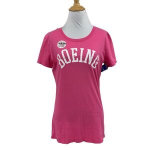 Boeing T Shirt Womens L Large Camellia Cotton Short Sleeve Big Logo Graphic Tee